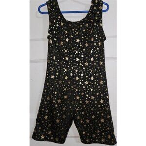 * NEW Black Gold Star Print Sleeveless QOOZZ Unitard Leotard Girls 140 Size 10